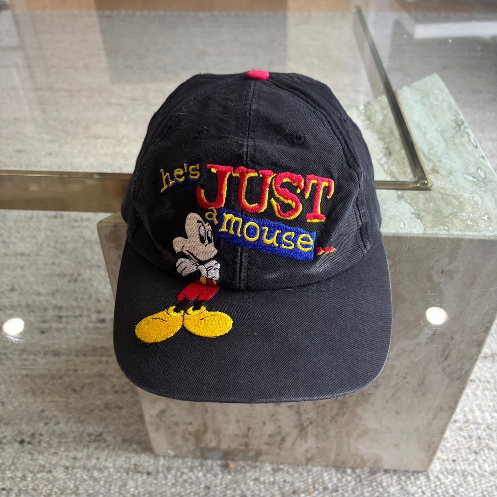 Disney Mickey Mouse Hat Unisex OSFM Black Vintage Style Snapback Good Used